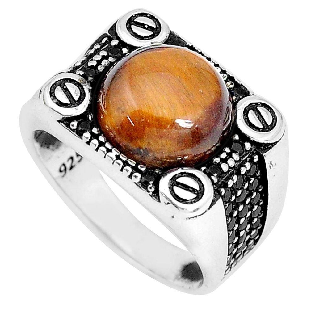 6.30cts natural brown tiger's eye topaz 925 silver mens ring size 10.5 a95320