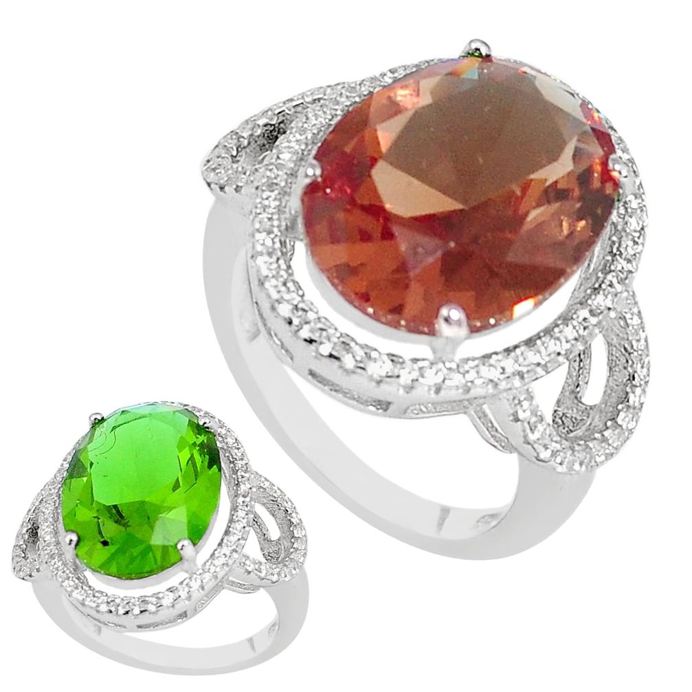 10.64cts green alexandrite (lab) topaz 925 silver solitaire ring size 6.5 a95357