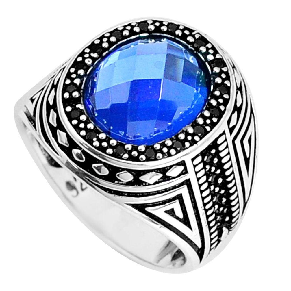 6.42cts blue sapphire (lab) topaz 925 sterling silver mens ring size 9.5 a95438