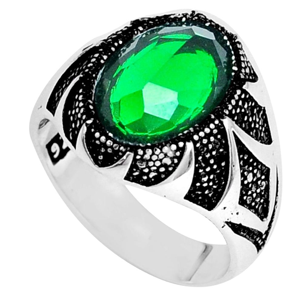 925 silver 6.96cts green emerald (lab) oval topaz mens ring size 11 a95450