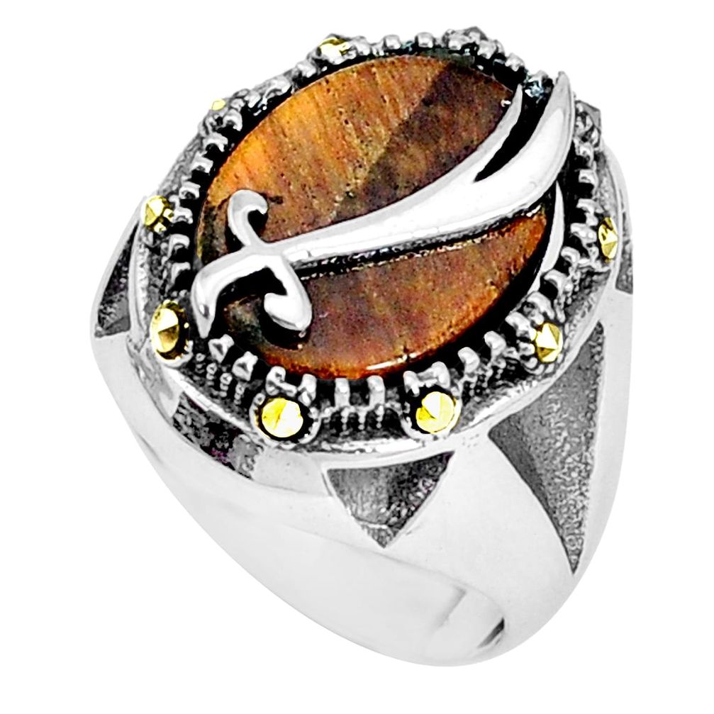 925 silver 10.16cts natural brown tiger's eye mens ring jewelry size 9.5 a95480