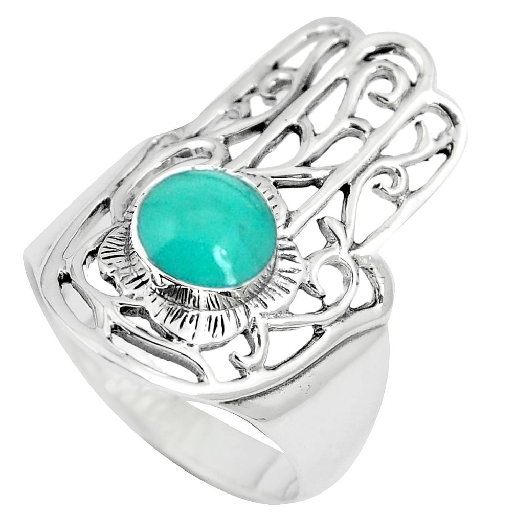 5.48gms fine green turquoise 925 silver hand of god hamsa ring size 8 a95562