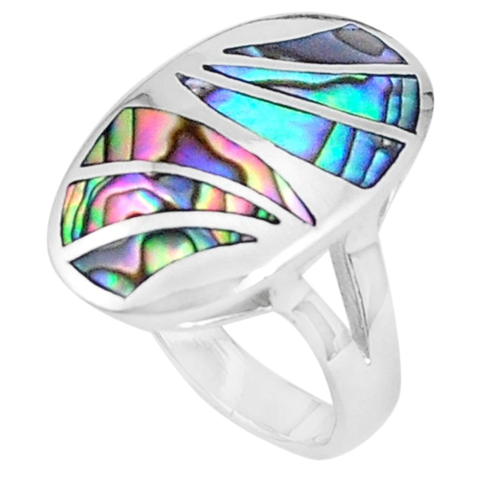 6.69gms green abalone paua seashell 925 sterling silver ring size 5.5 a95608