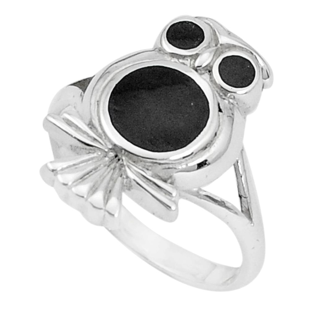 5.89gms black onyx enamel 925 sterling silver owl ring jewelry size 8.5 a95614