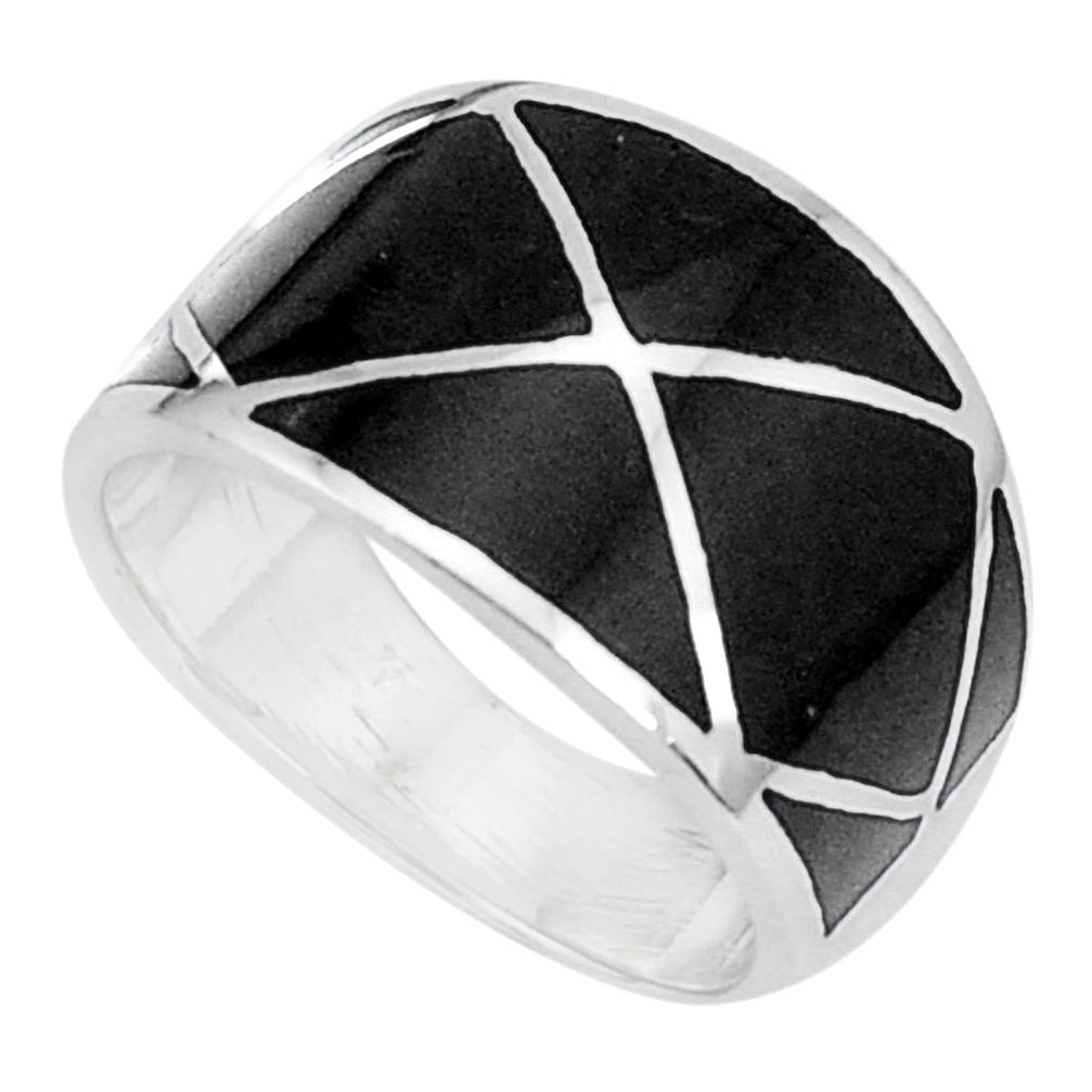 925 sterling silver 5.48gms black onyx enamel ring jewelry size 7 a95615