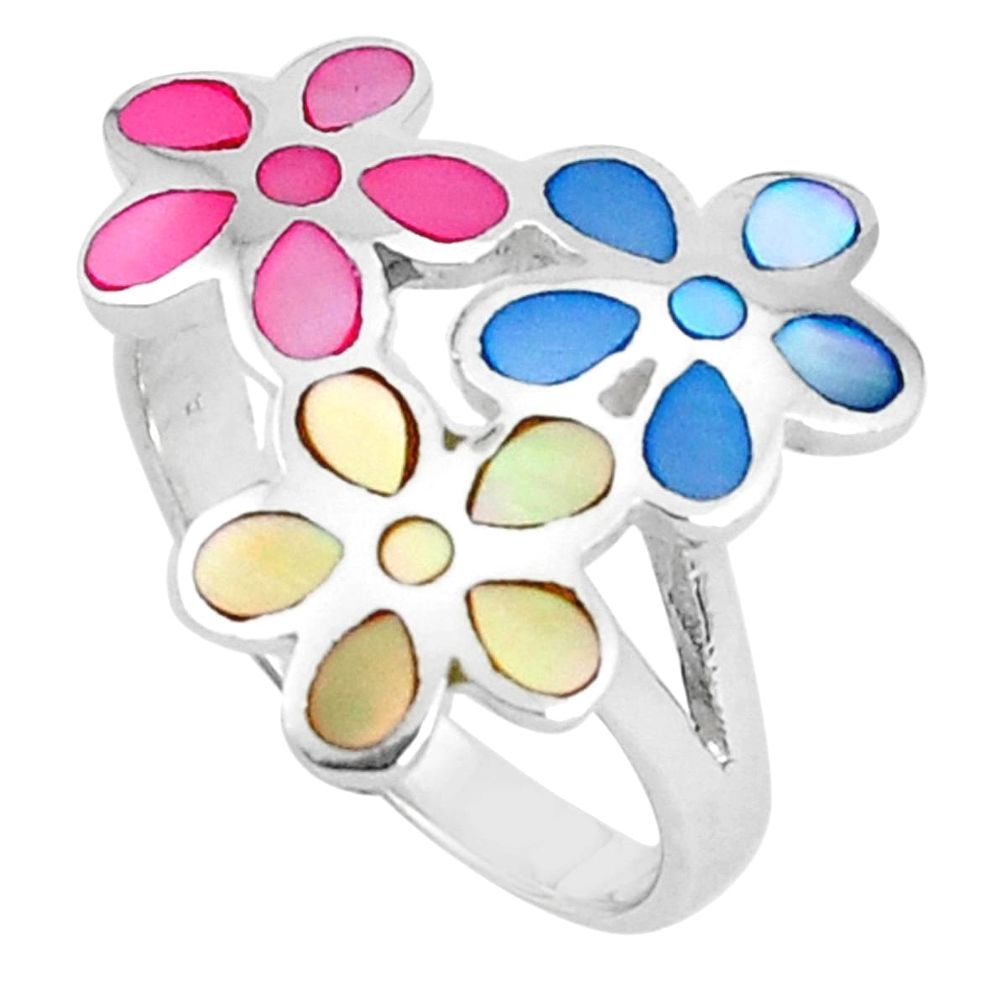 5.69gms blister blister pearl enamel 925 silver flower ring size 8 a95633