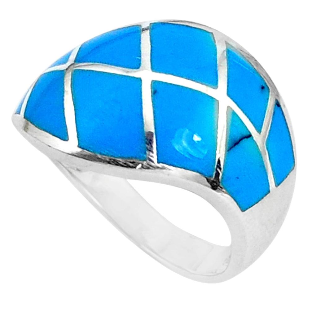 5.89gms fine blue turquoise enamel 925 sterling silver ring size 8 a95635
