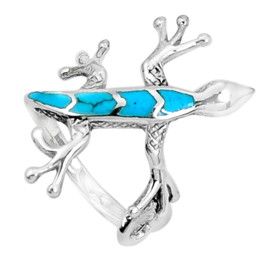 4.26gms fine blue turquoise enamel 925 silver lizard ring size 5.5 a95638