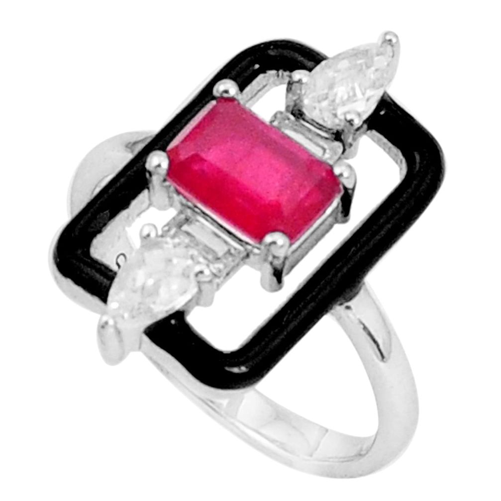 2.61cts red ruby (lab) topaz enamel 925 sterling silver ring size 6 a95729