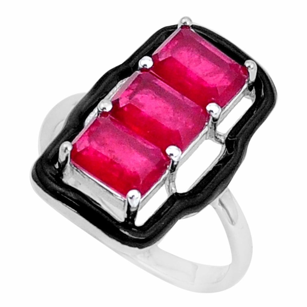 4.52cts red ruby (lab) enamel 925 sterling silver ring jewelry size 8 a95733