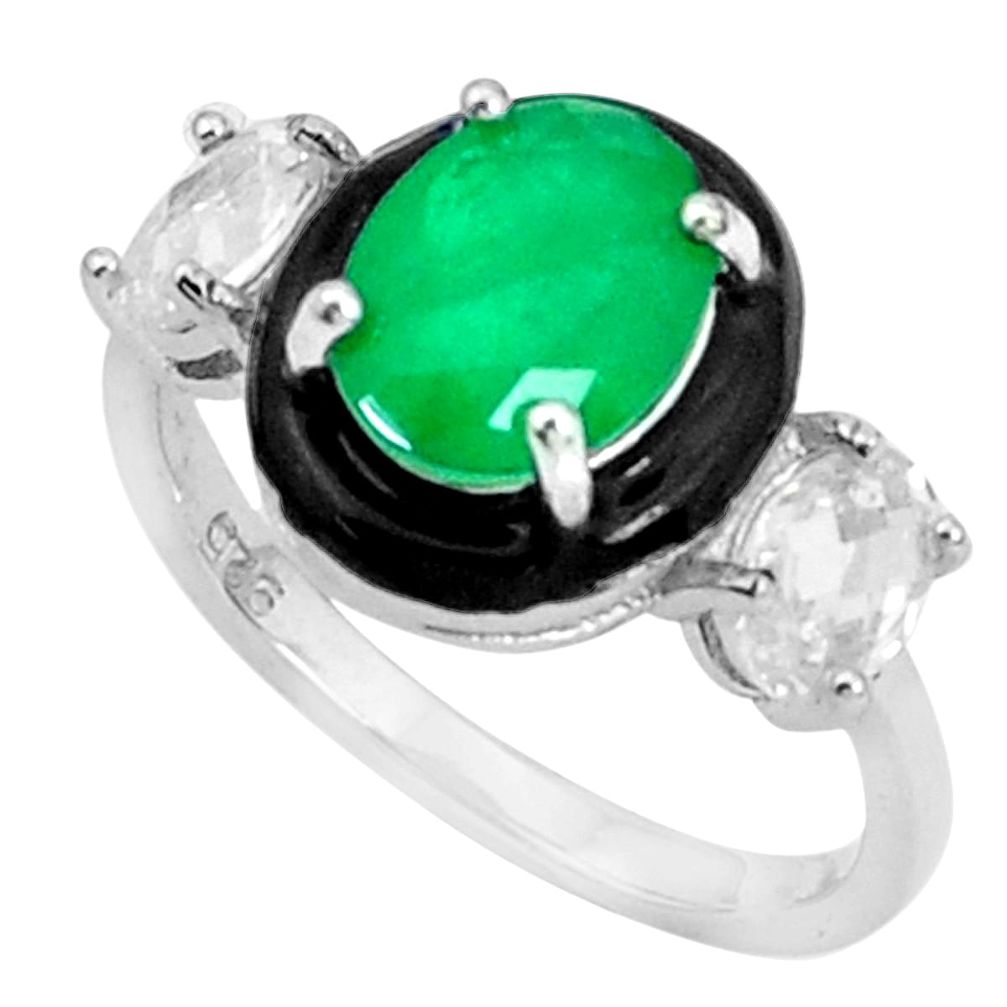 925 silver 4.82cts green emerald (lab) topaz black enamel ring size 7 a95749