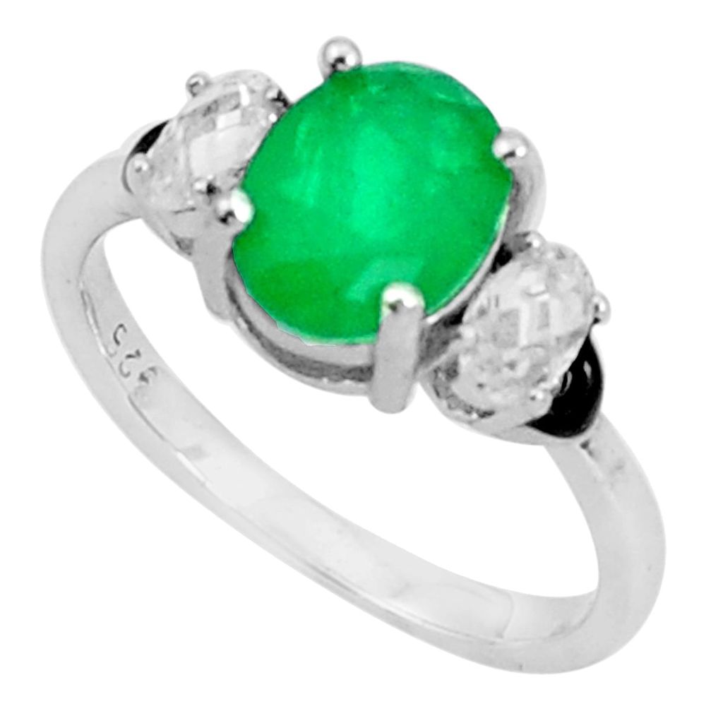 5.11cts green emerald (lab) topaz enamel 925 sterling silver ring size 8 a95761