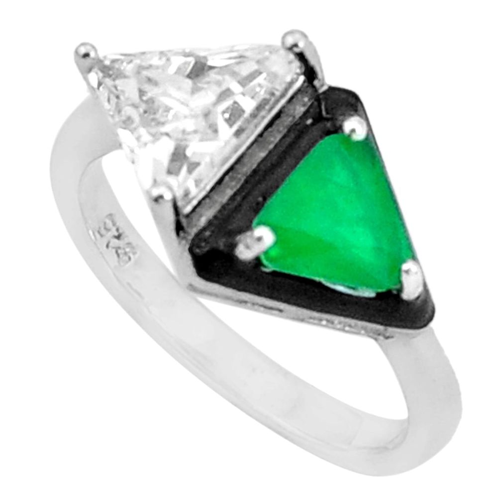 6.26cts green emerald (lab) topaz enamel 925 silver ring size 6.5 a95767