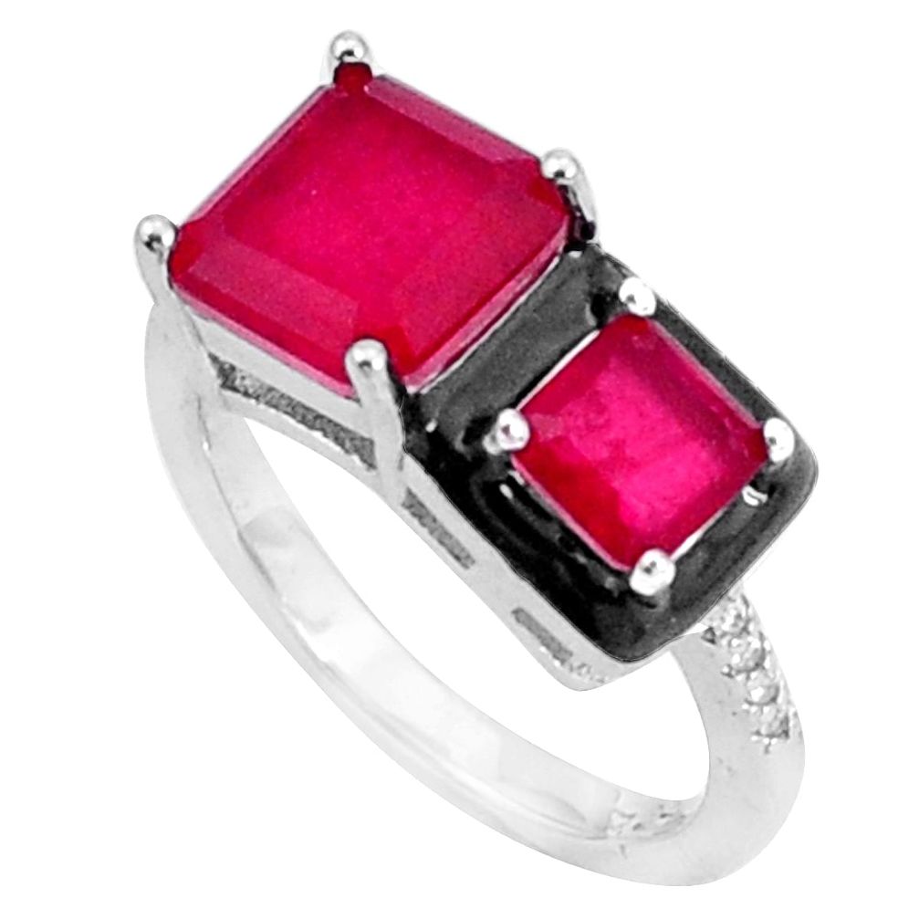 5.11cts red ruby (lab) topaz enamel 925 sterling silver ring size 8 a95777
