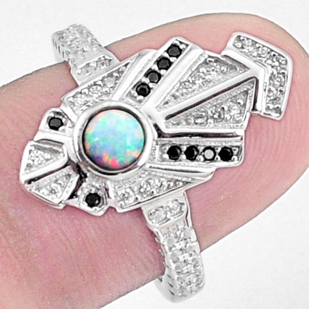 Art deco pink australian opal (lab) topaz 925 sterling silver ring size 7 a95829