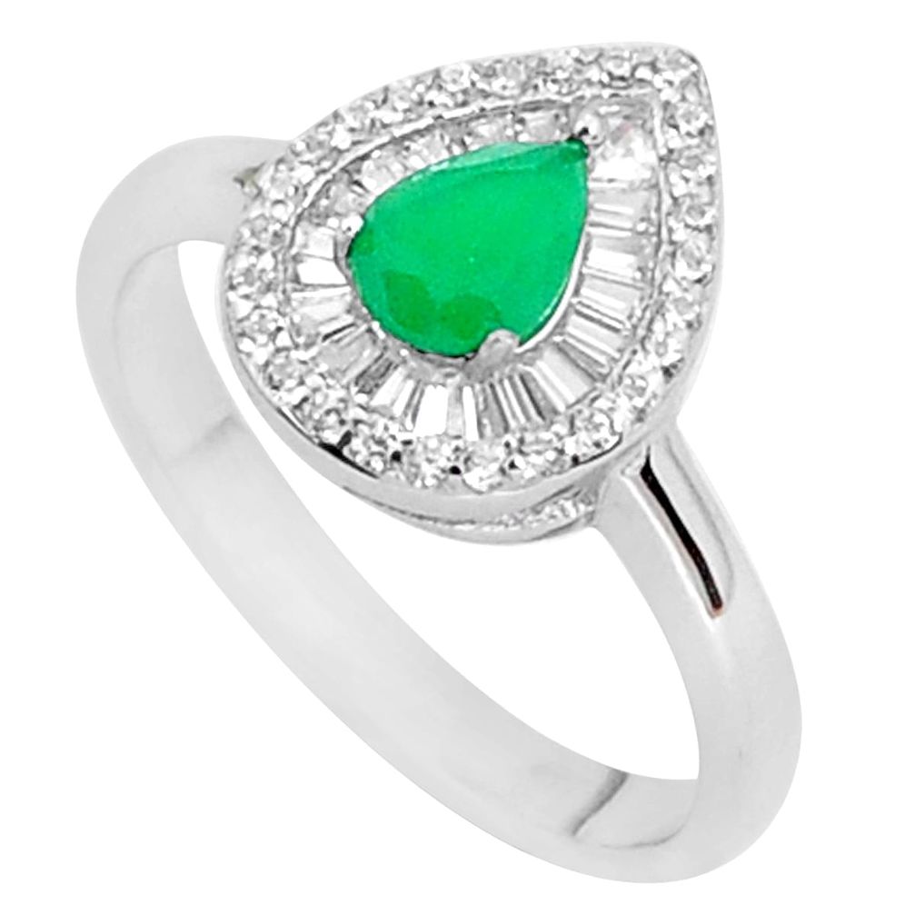 2.93cts green emerald (lab) white topaz 925 sterling silver ring size 7.5 a96103