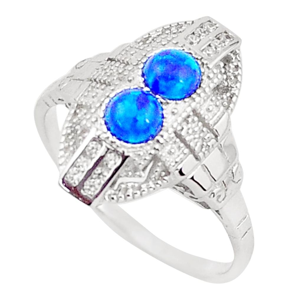 925 sterling silver 1.54cts blue australian opal (lab) topaz ring size 8 a96671