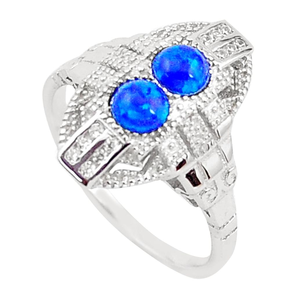 1.48cts blue australian opal (lab) topaz 925 sterling silver ring size 7 a96674