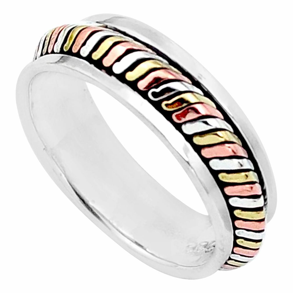 4.02gms victorian 925 silver two tone spinner band ring jewelry size 7.5 a96703