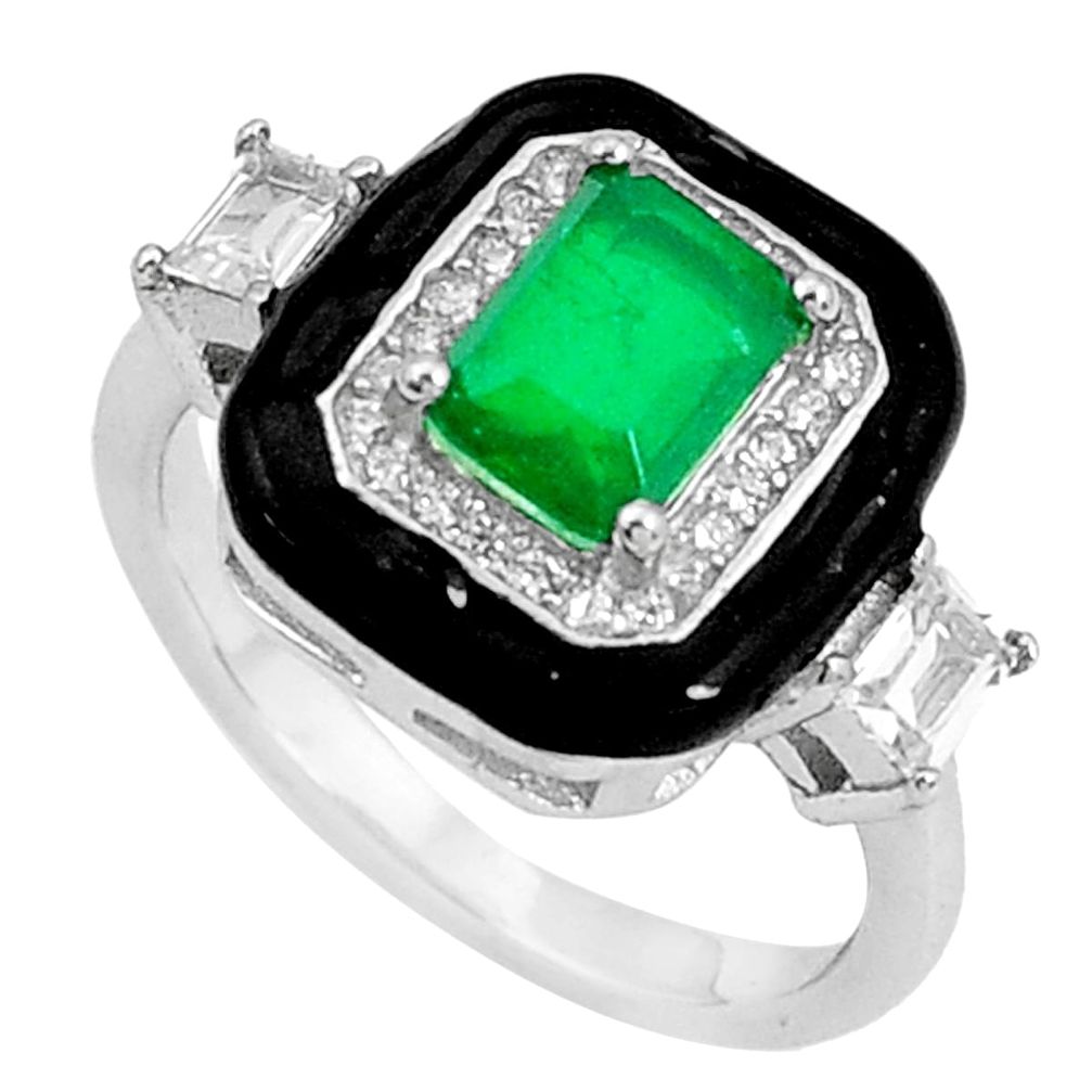 2.97cts green emerald (lab) topaz enamel 925 sterling silver ring size 6 a96921