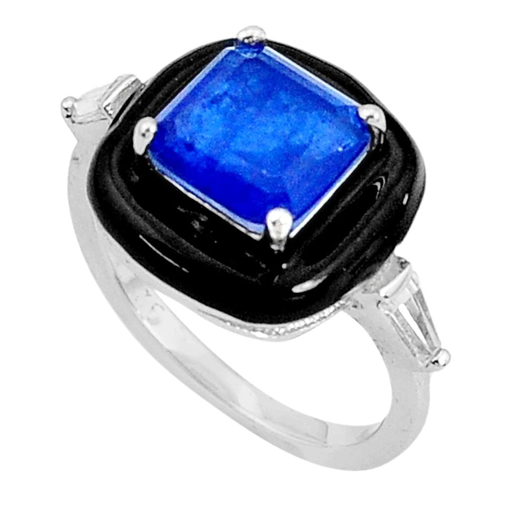 925 silver 3.91cts blue sapphire (lab) topaz black enamel ring size 6 a96933