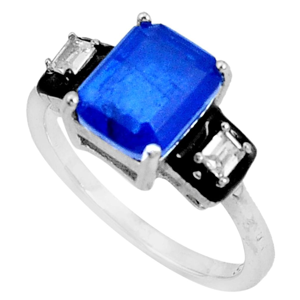 5.80cts blue sapphire (lab) topaz black enamel 925 silver ring size 9 a96934