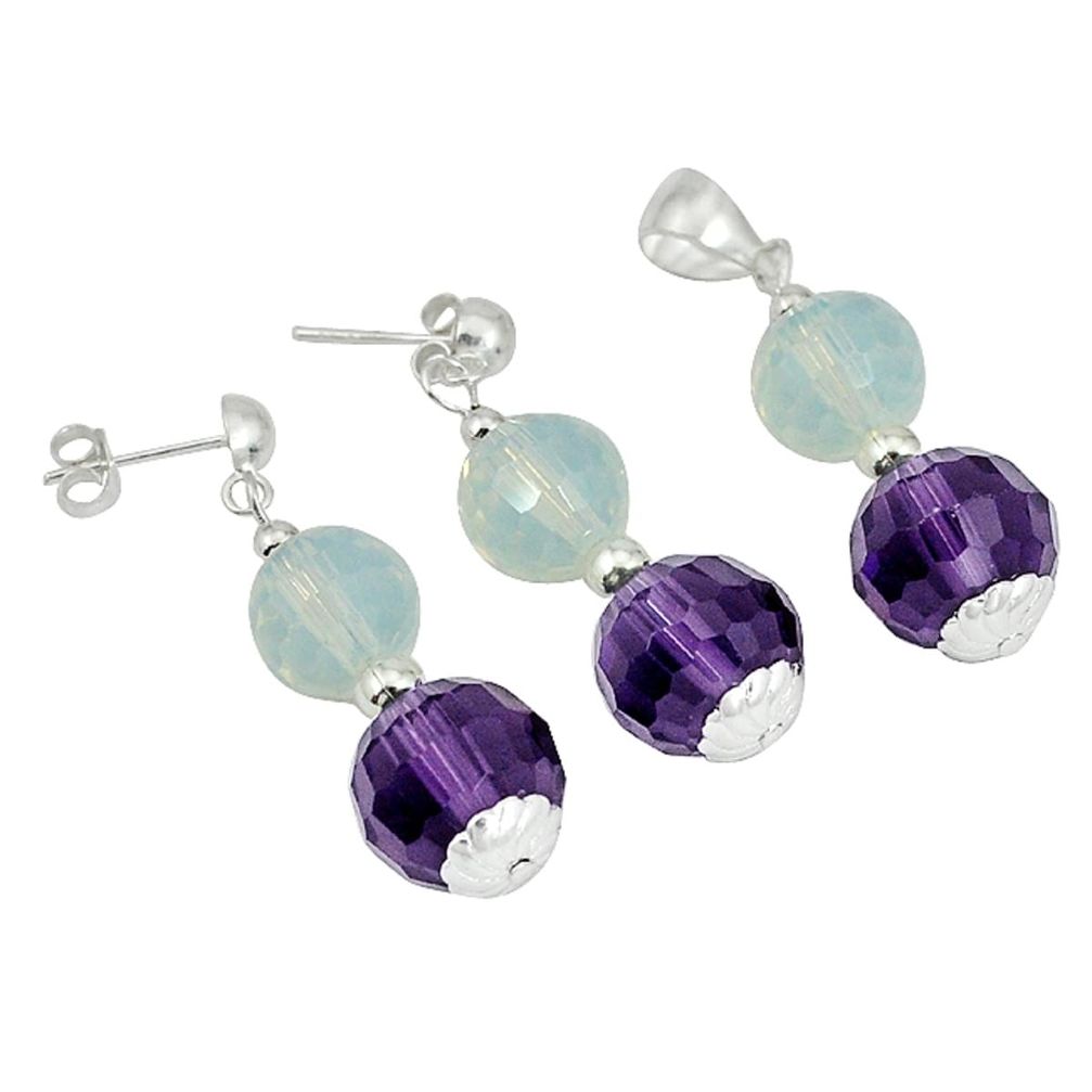 32.40cts natural purple amethyst opalite 925 silver pendant earrings set a26892