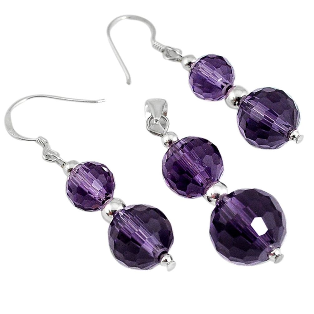 23.30cts natural purple amethyst beadsterling silver pendant earrings set a30505