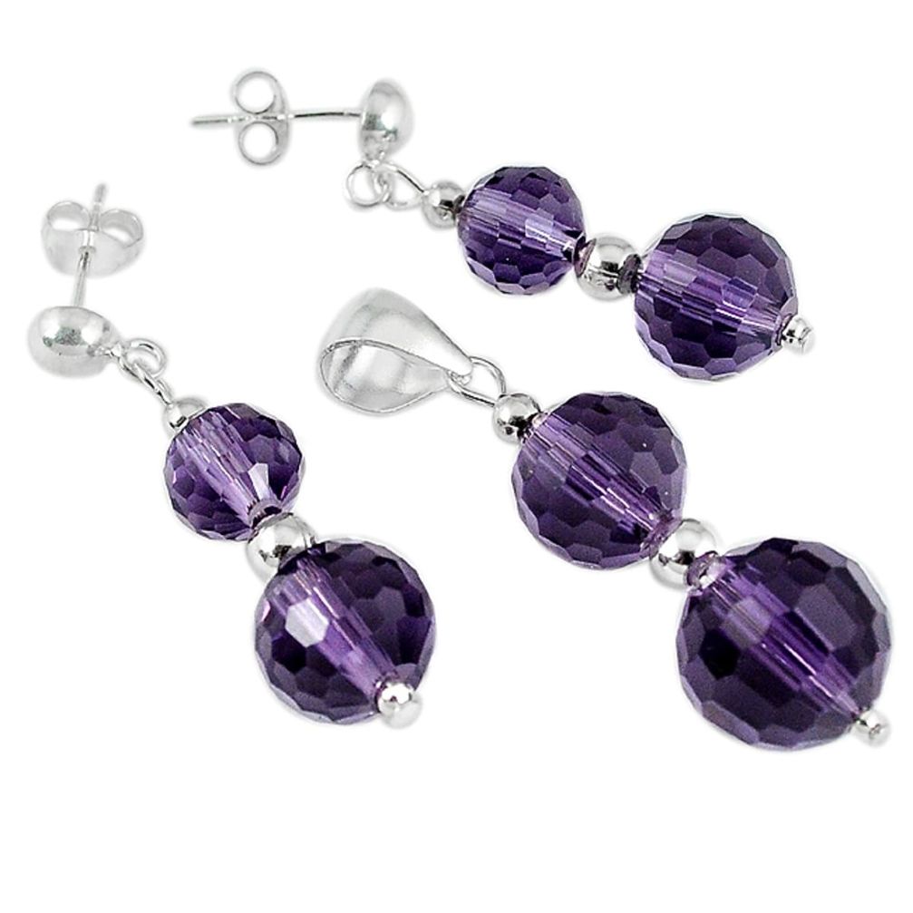 24.55cts natural purple amethyst beadsterling silver pendant earrings set a30506