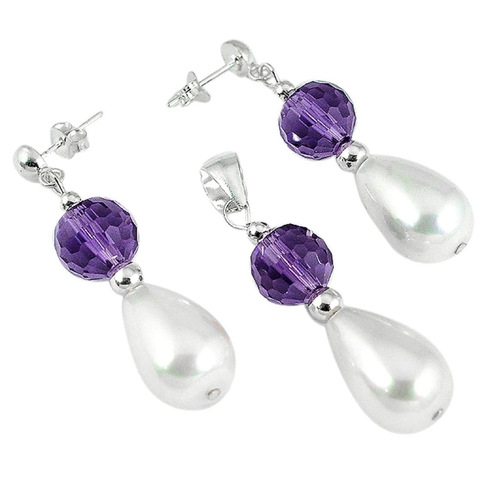 Beads natural purple amethyst pearl 925 silver pendant earrings set a30517
