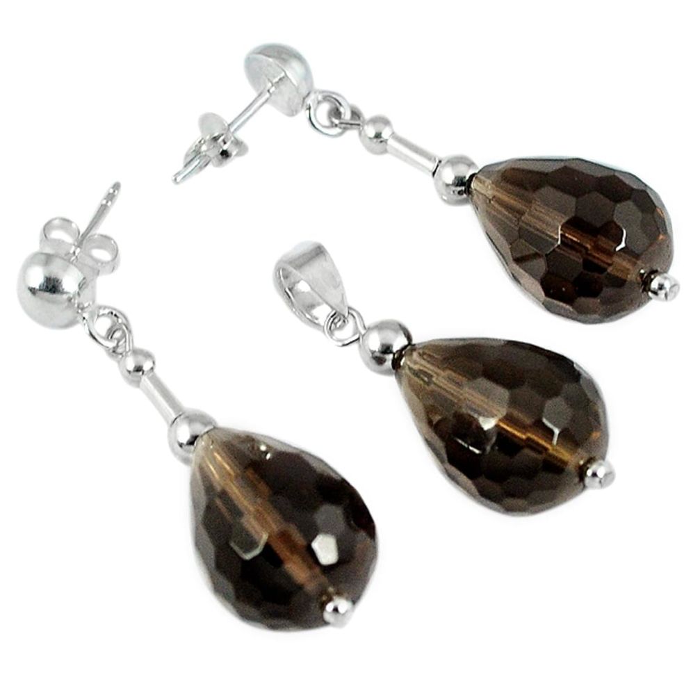 44.06cts brown smoky topaz 925 sterling silver pendant earrings set a30551