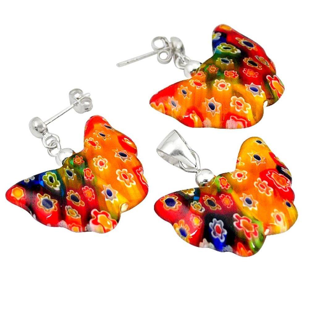 Clearance Sale-925 silver natural multi color italian murano glass pendant earrings set a49832