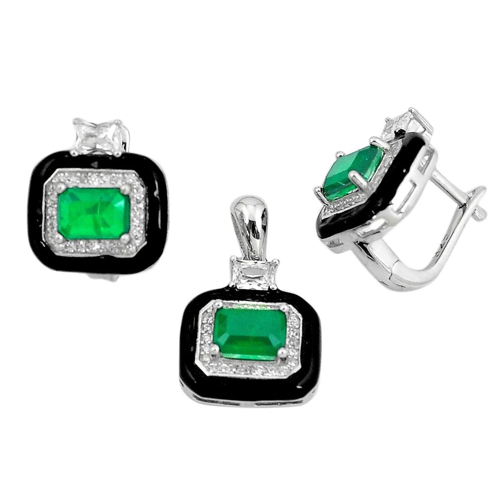 9.48cts green emerald (lab) topaz 925 silver pendant earrings set a87647