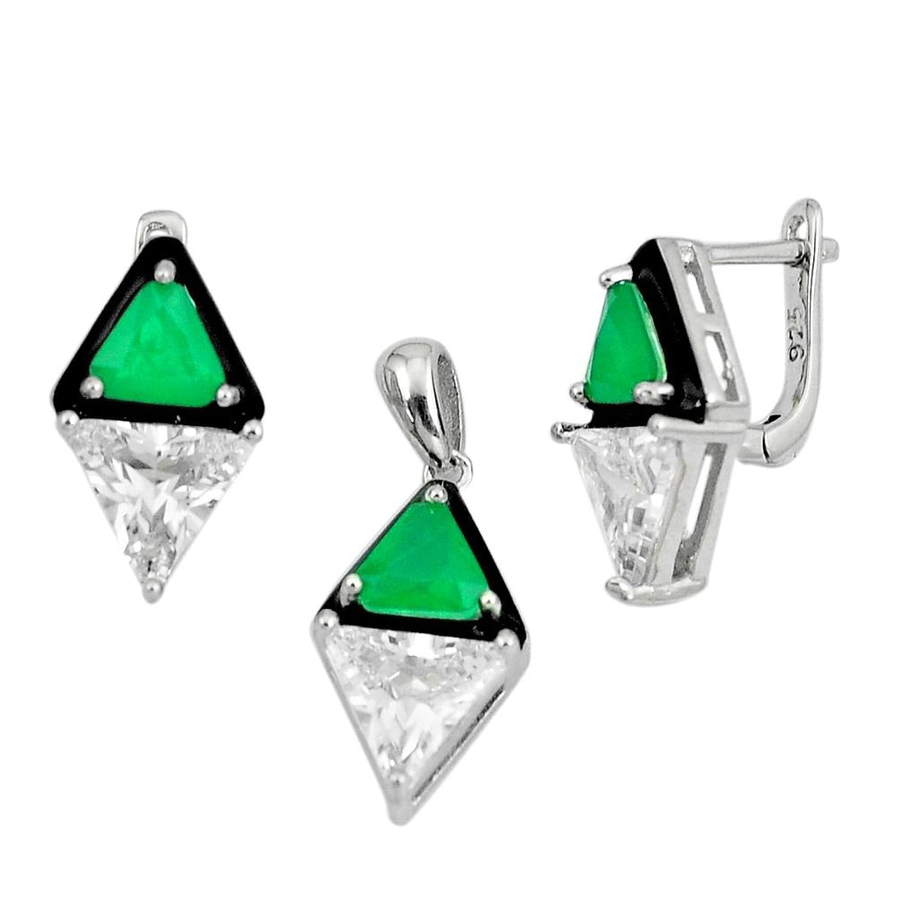14.77cts green emerald (lab) topaz 925 silver pendant earrings set a87649