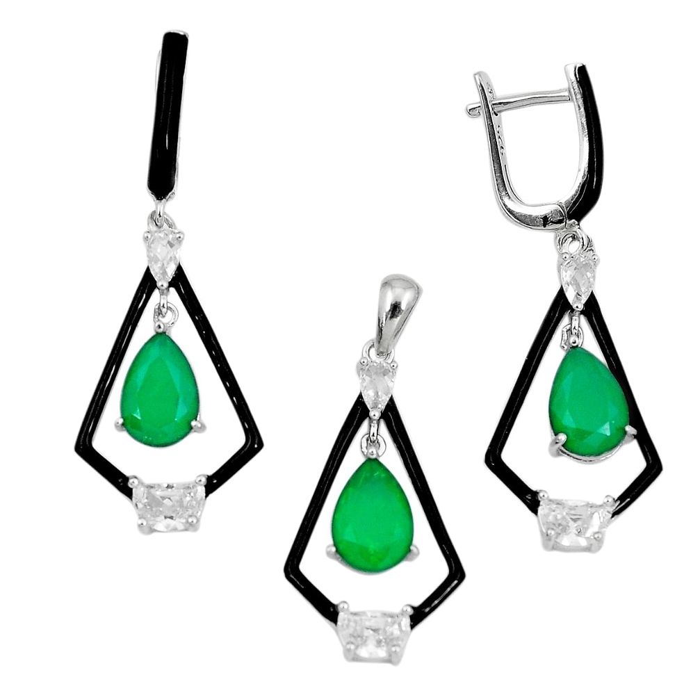 11.87cts green emerald (lab) topaz 925 silver pendant earrings set a87682