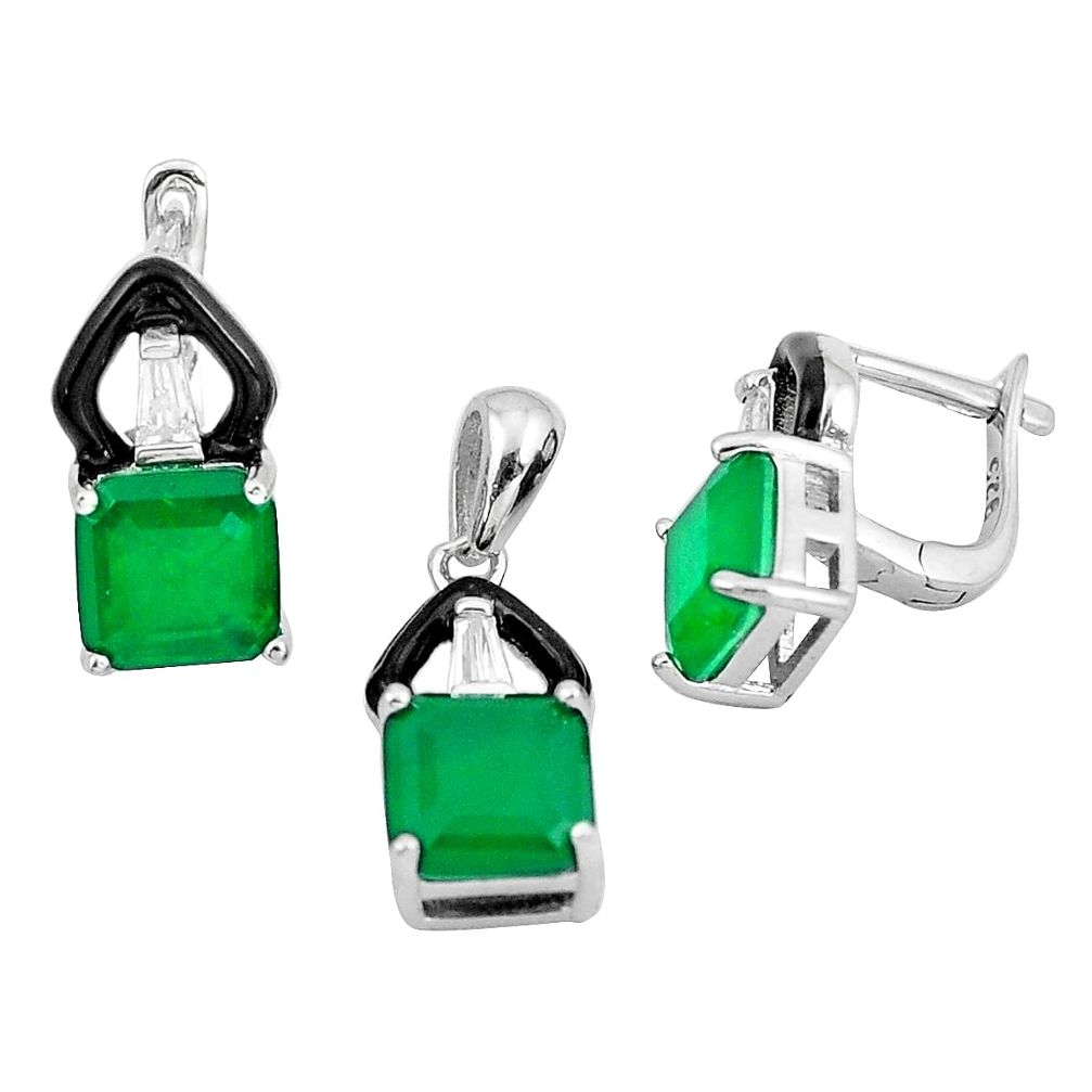 925 silver 11.05cts green emerald (lab) topaz pendant earrings set a87684