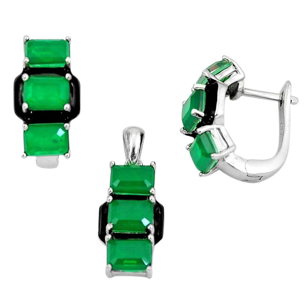 12.86cts green emerald (lab) 925 sterling silver pendant earrings set a87685