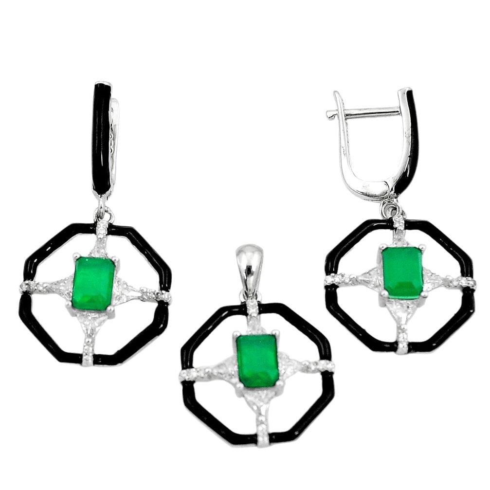 925 silver 9.02cts green emerald (lab) white topaz pendant earrings set a87687