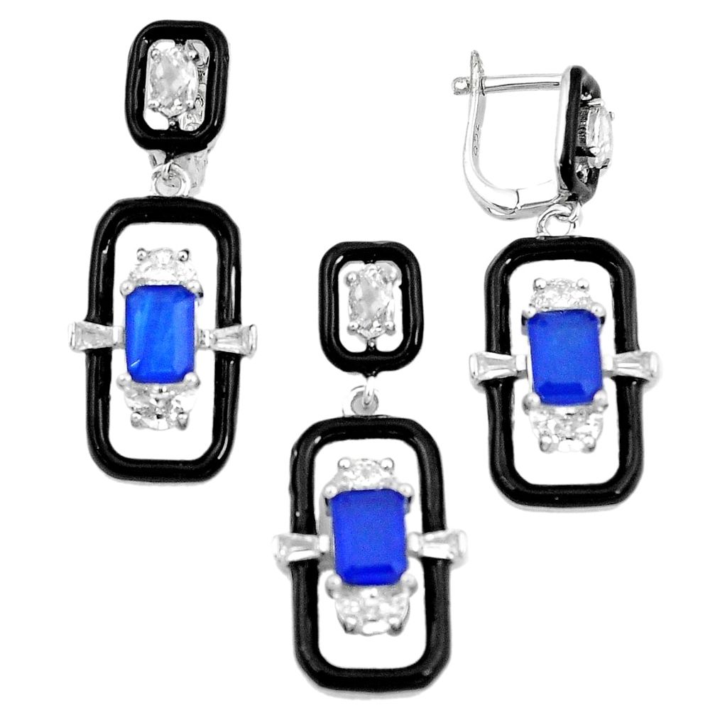 12.31cts blue sapphire (lab) topaz 925 silver pendant earrings set a87698