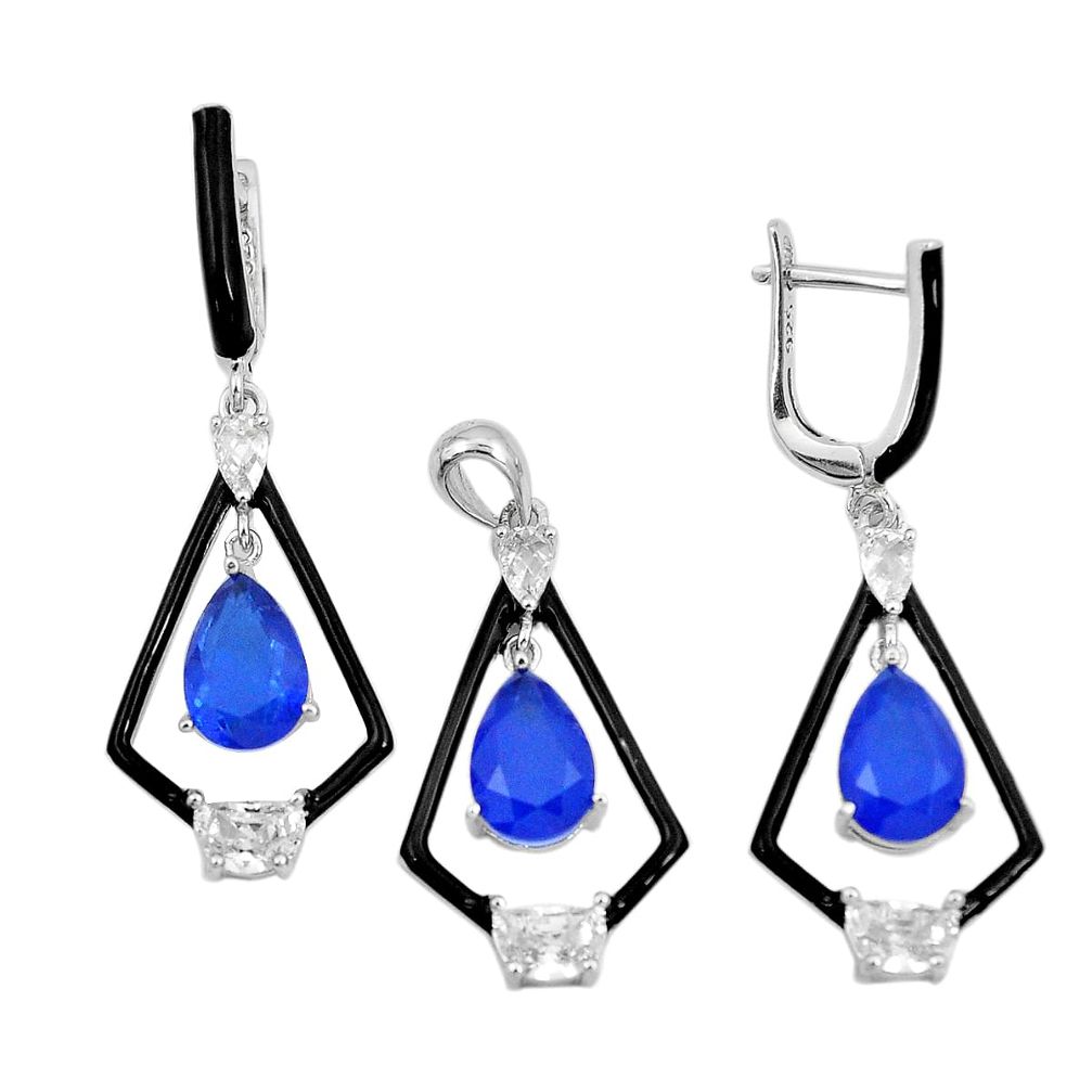925 silver 12.04cts blue sapphire (lab) pear topaz pendant earrings set a87699