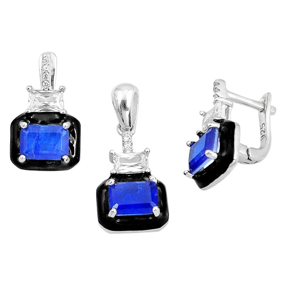 8.76cts blue sapphire (lab) topaz 925 silver pendant earrings set jewelry a87728