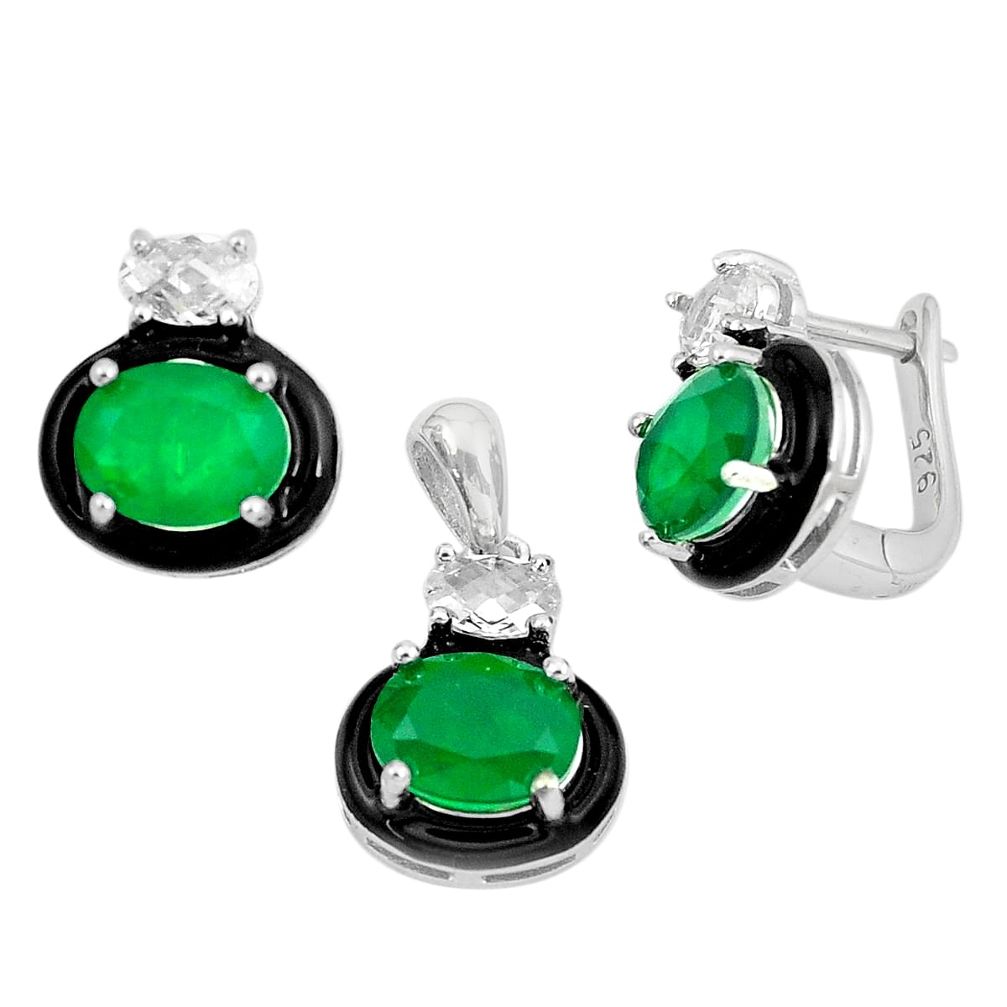 12.63cts green emerald (lab) topaz 925 silver pendant earrings set a87734