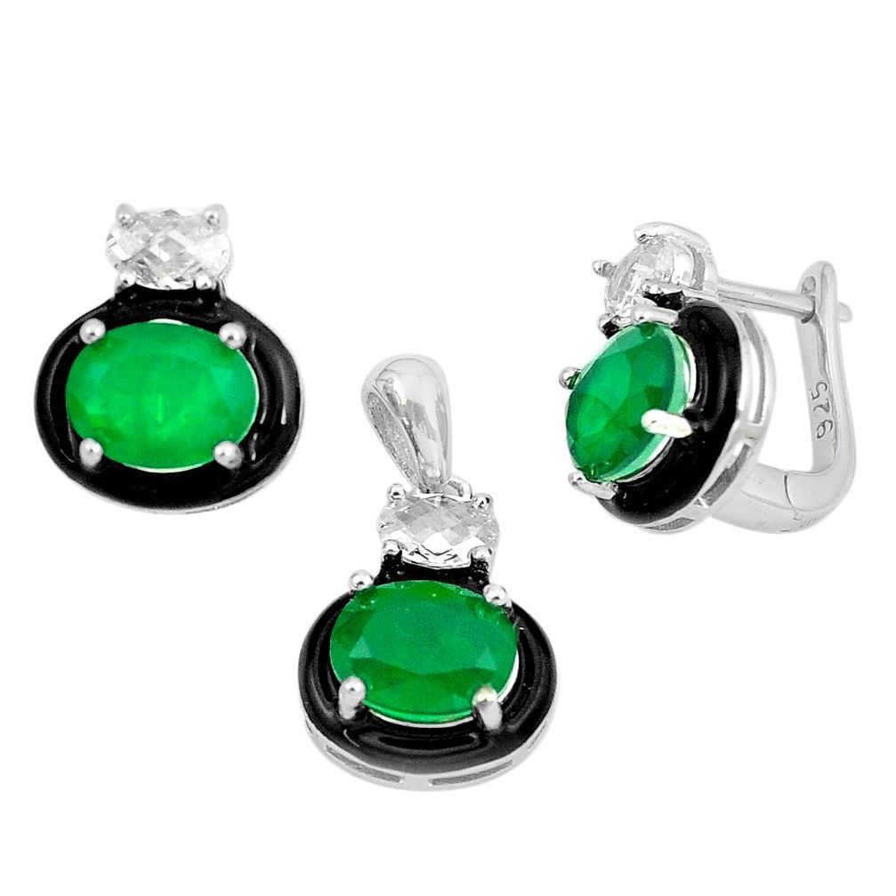 12.96cts green emerald (lab) topaz 925 silver pendant earrings set a87735