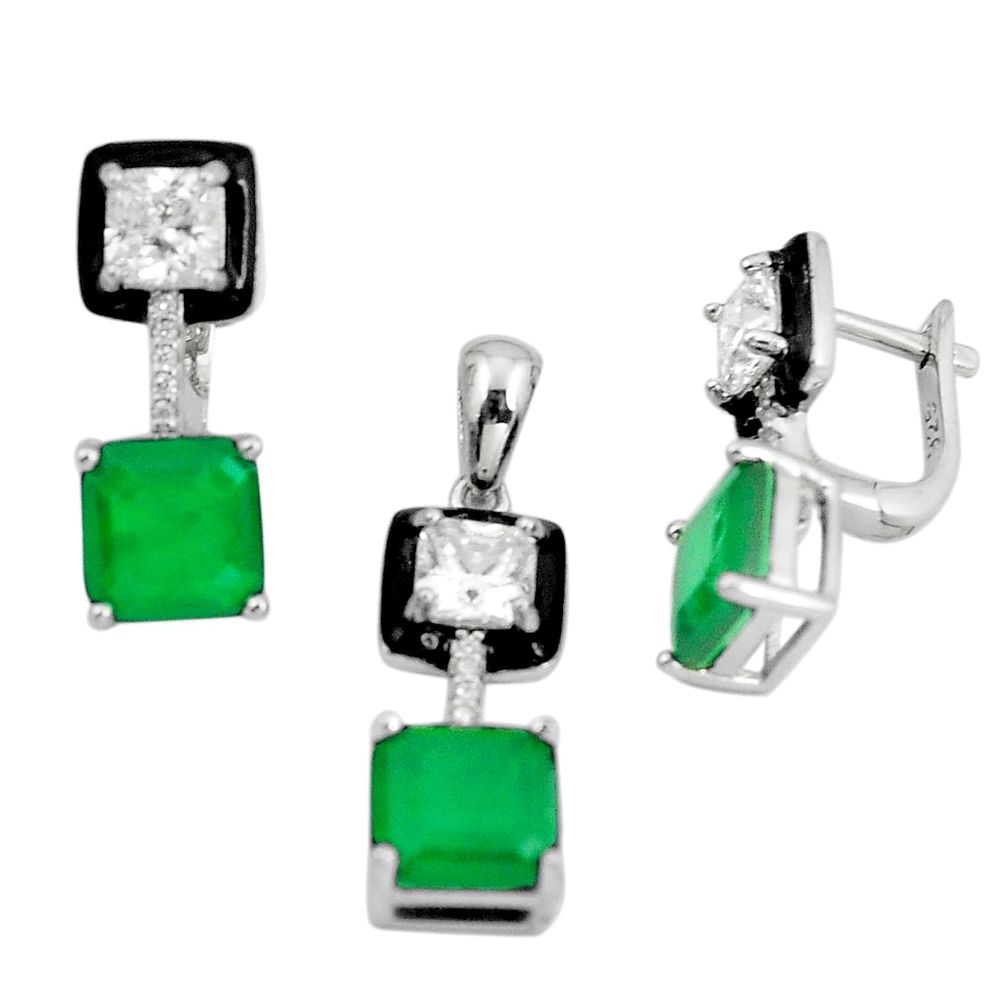 12.83cts green emerald (lab) topaz 925 silver pendant earrings set a87736