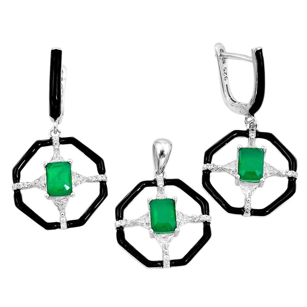 9.02cts green emerald (lab) topaz 925 silver pendant earrings set a87740