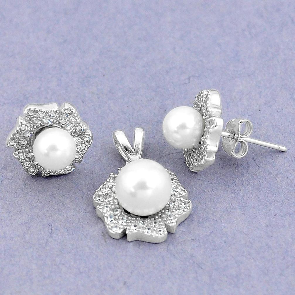 8.25cts natural white pearl topaz 925 silver pendant earrings set a87871