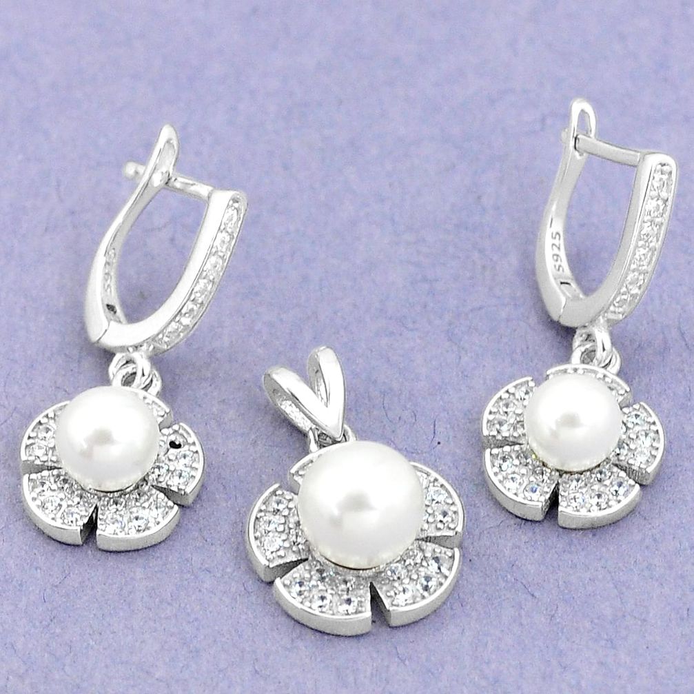 9.13cts natural white pearl topaz 925 silver pendant earrings set a87874