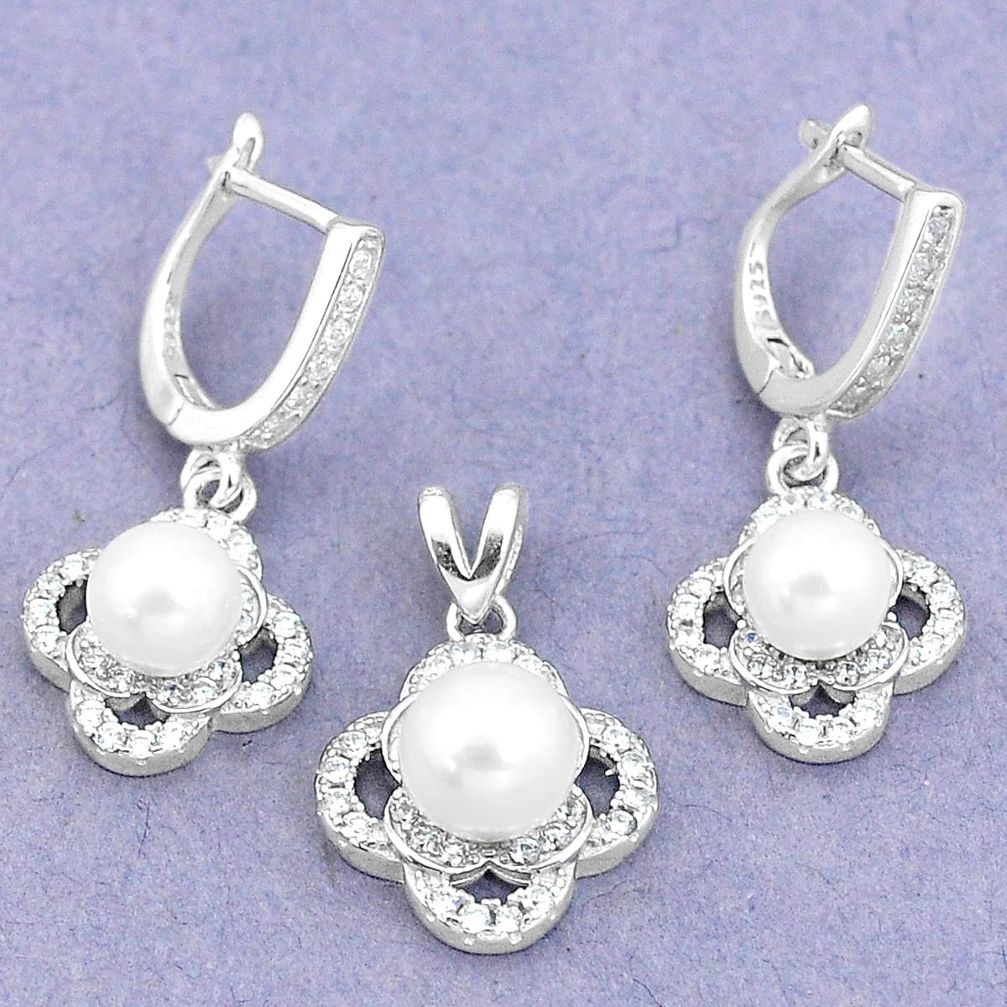 925 silver 9.18cts natural white pearl topaz pendant earrings set a87876