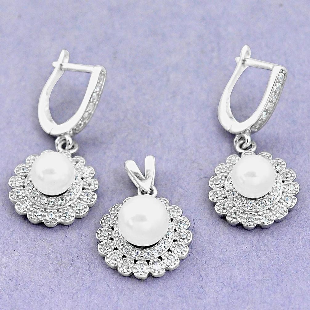 9.69cts natural white pearl topaz 925 silver pendant earrings set a87878