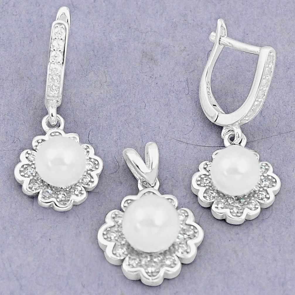 9.71cts natural white pearl topaz 925 silver pendant earrings set a87913